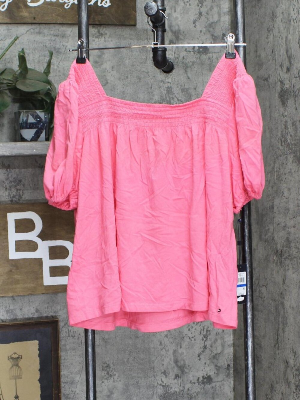 Tommy Hilfiger Smocked Puff Sleeve Pullover Top J2Bh0514 S M Xl Sz S